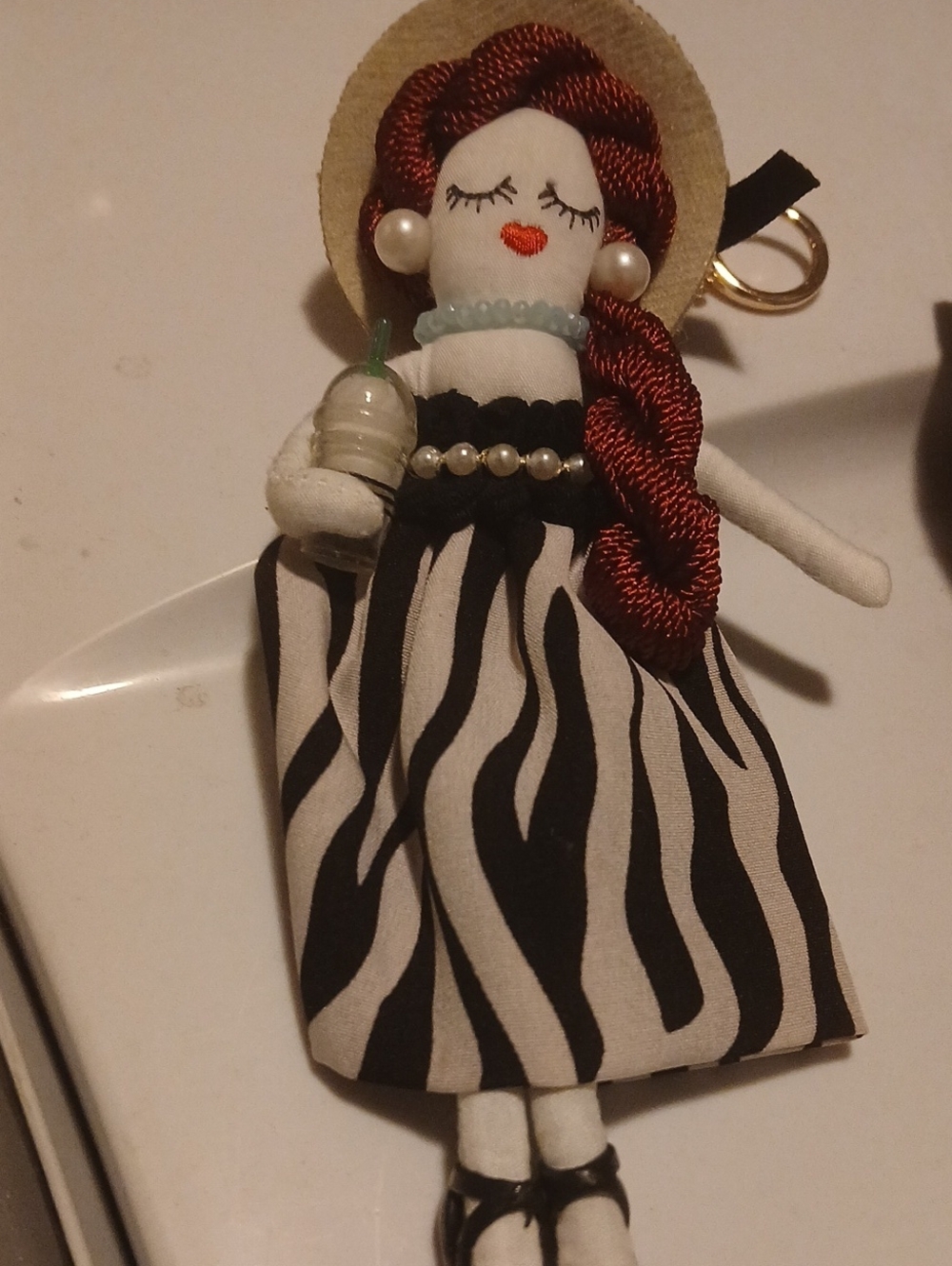 Stylish Black & White Doll Keychain Bag Charm NWOT
